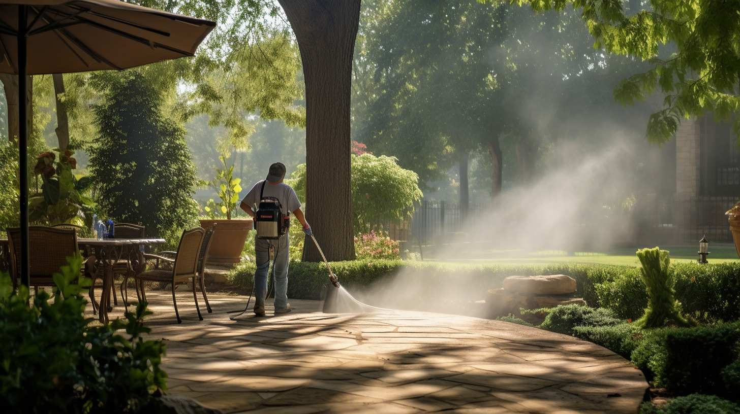 Image of a technician spraying a yard for mosquitos