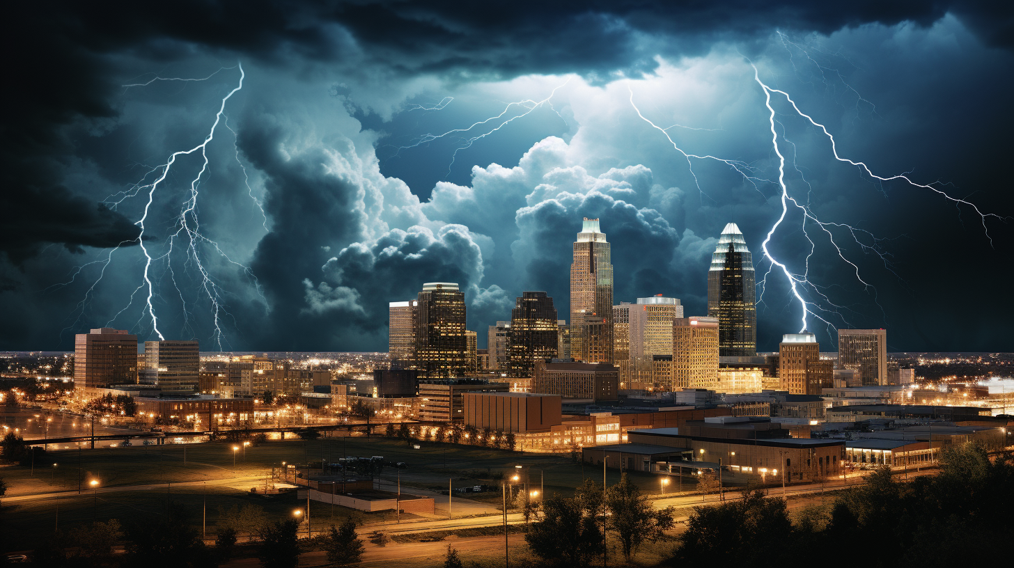 Image of a storm over a large city