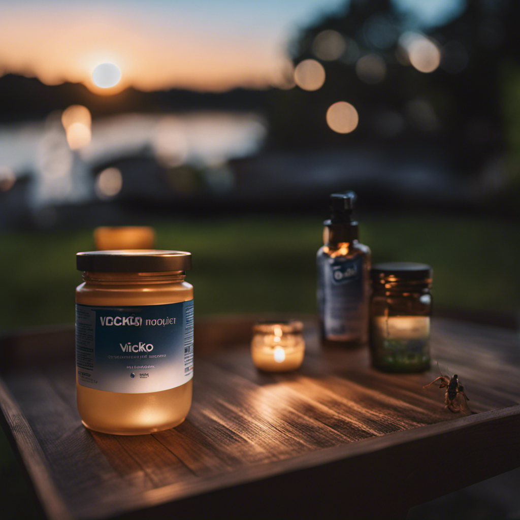 An image showcasing a serene outdoor setting at dusk, with a family enjoying a mosquito-free evening