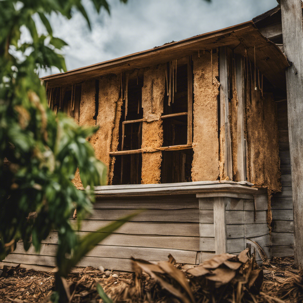 Lf a house impeccably protected with professional tools and the other half deteriorating due to DIY termite control methods, illustrating the contrast between professional and DIY termite prevention