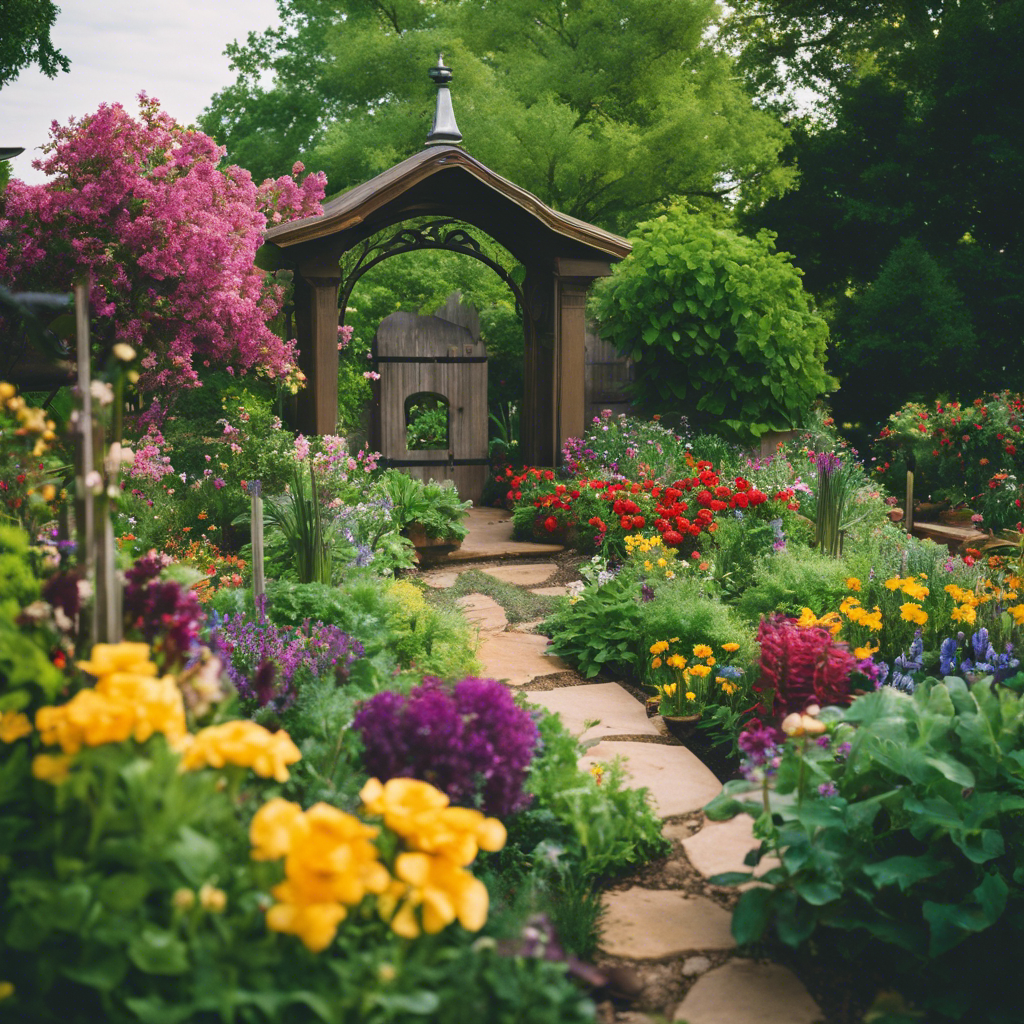 An image showcasing a lush Tulsa garden, teeming with vibrant flowers and thriving vegetables