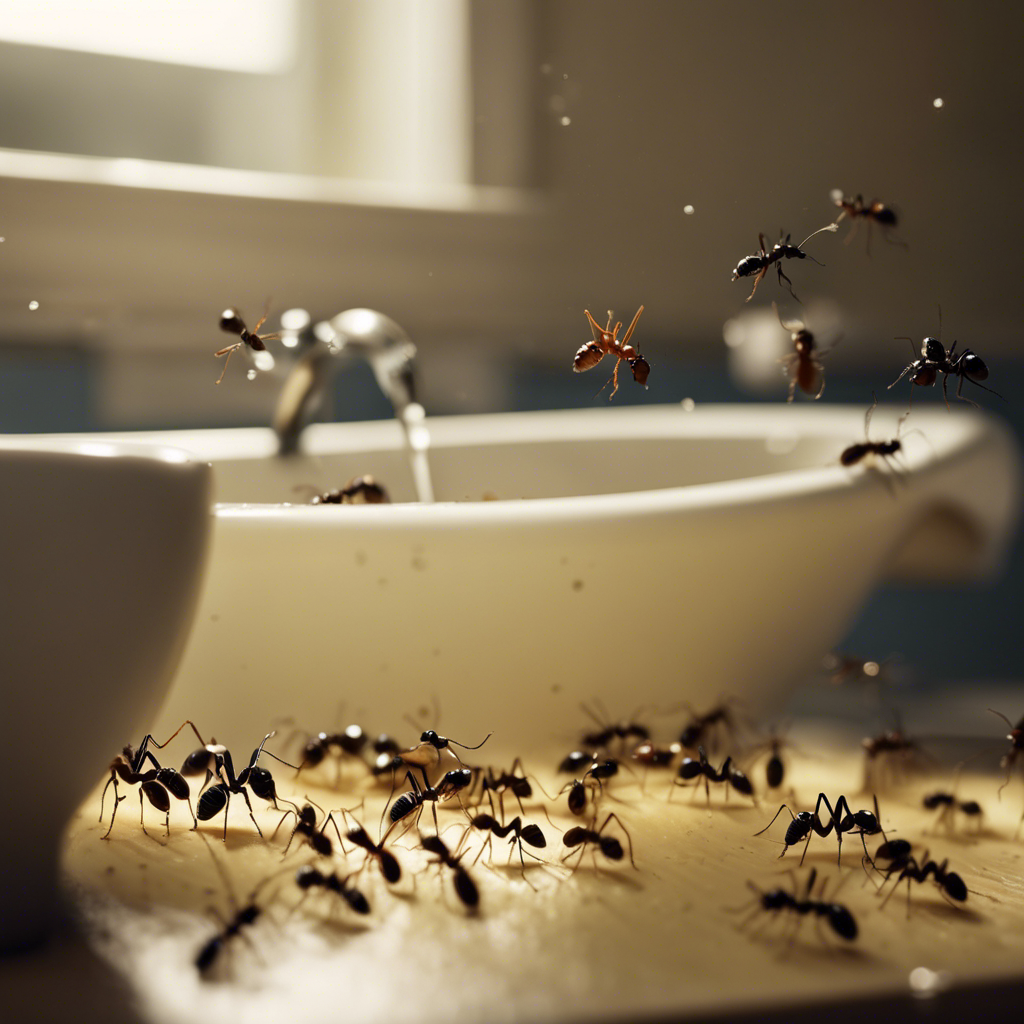 An image capturing the chaos of an Oklahoma bathroom invaded by swarming ants