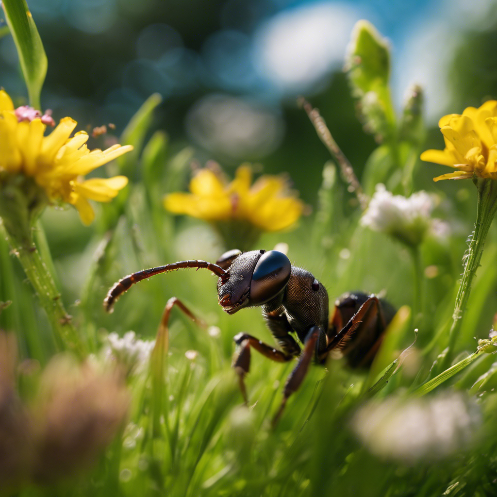 An image showcasing a lush Oklahoma yard invaded by determined ants