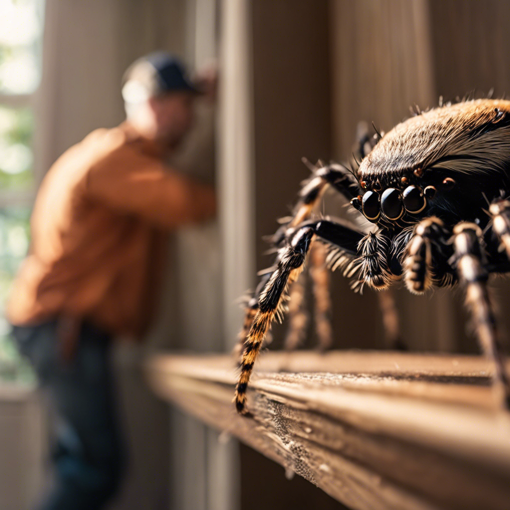 A divided image: on one side, a homeowner looking frustrated with DIY spider control methods; on the other, a professional exterminator in Tulsa, confidently using advanced equipment to remove spiders efficiently
